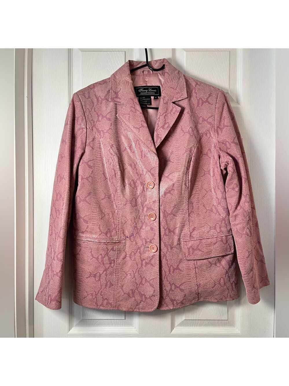 Terry Lewis Pink Snakeskin Leather Blazer Jacket Medium